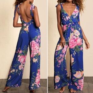 Maaji Floralia Kennedy Jumpsuit Blue Pink Floral Swim Coverup Size Small